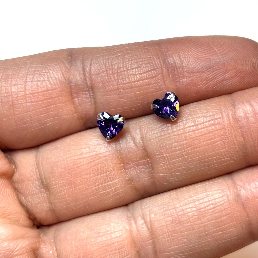 .925 Sterling Silver Women’s Studs with Amethyst Colored Heart CZ, Gift for Wife